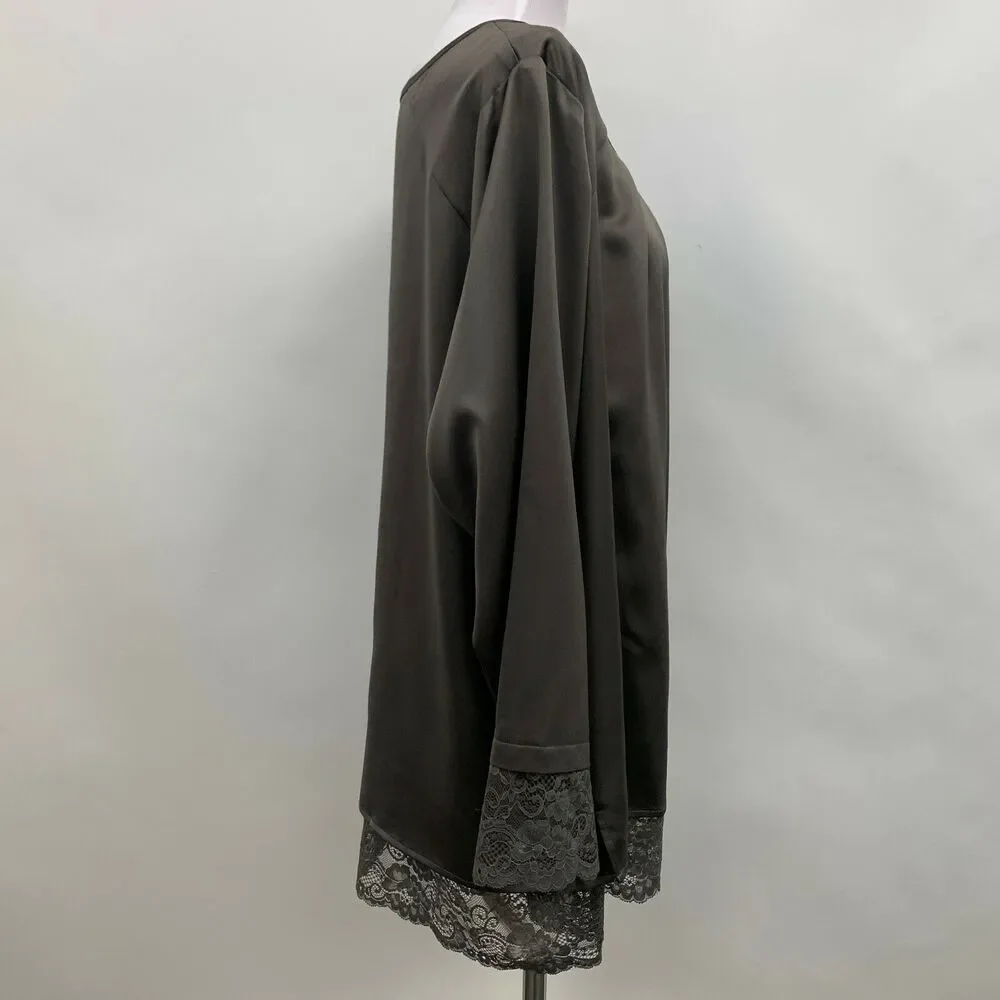 QVC Isaac Mizrahi Live Women's Top Size 28W Taupe Brown Lace‎ Hem